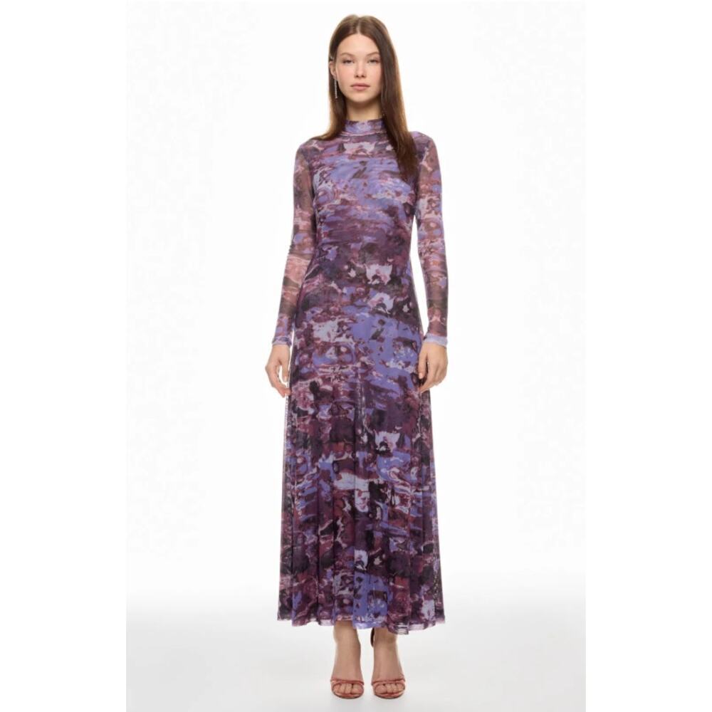 Ronny Kobo Printed Mesh Maxi Dress Size S
